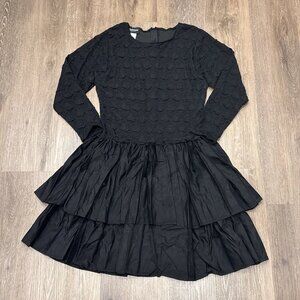 Vintage 80s Dress Womens 14 Black Tiered Party Ruffle Retro Whimsigoth USA